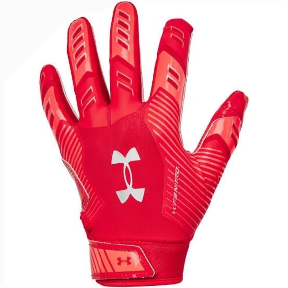 Under Armour Spotlight Football Receiver Gloves Mens XL Red Silver NEW